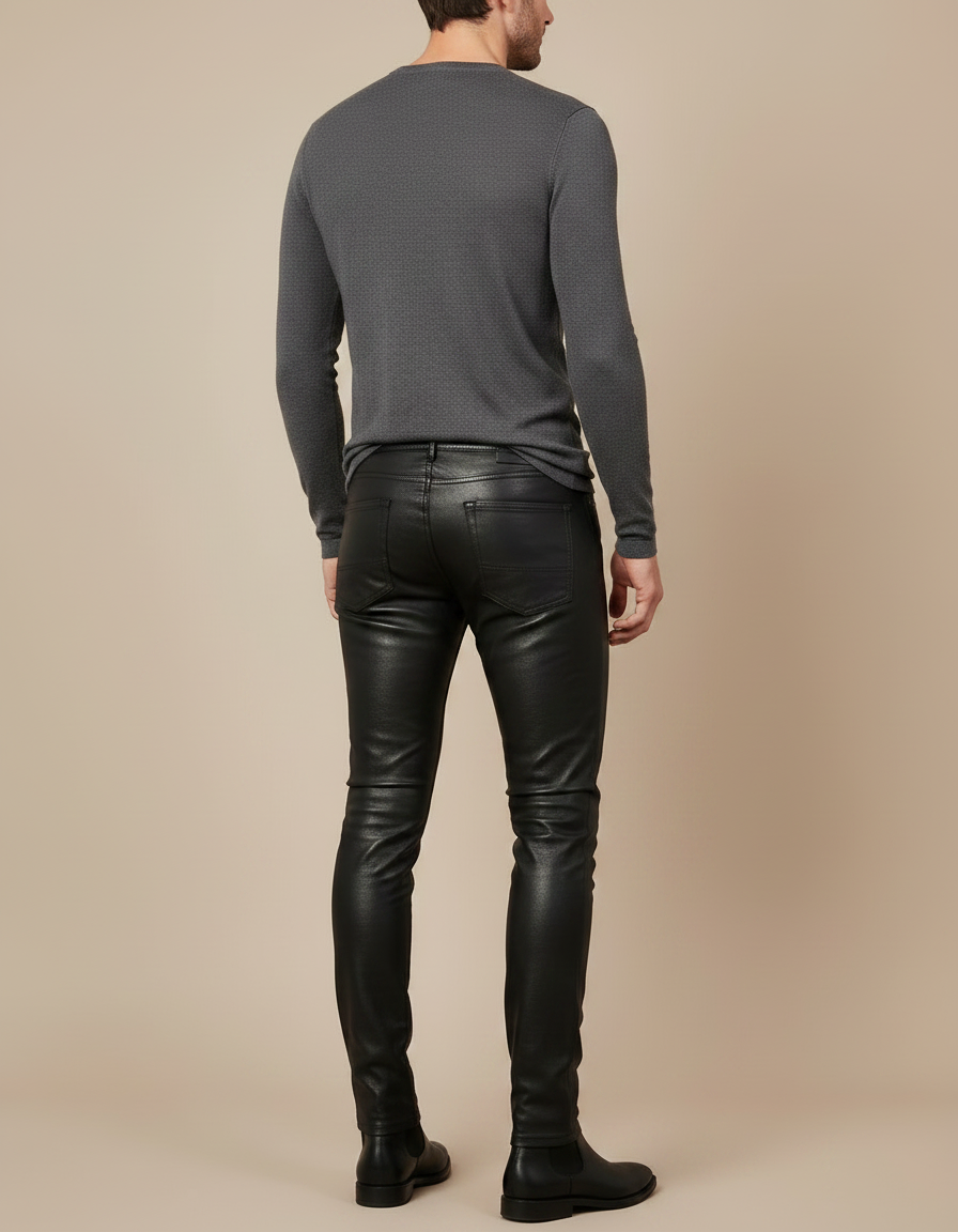 Pantalon Noir Enduit Homme - Simili cuir - vue 2