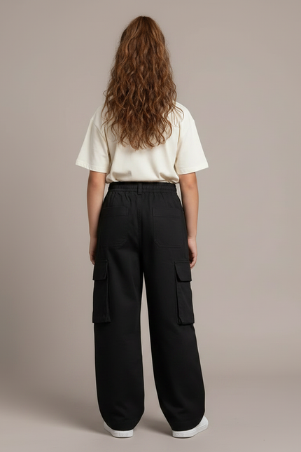 Pantalon Noir Fille Cargo Ample Streetwear Décontracté - Toile - vue 2