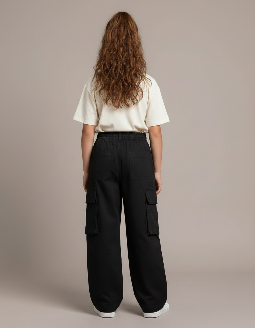 Pantalon Noir Fille Cargo Ample Streetwear Décontracté - Toile - vue 2