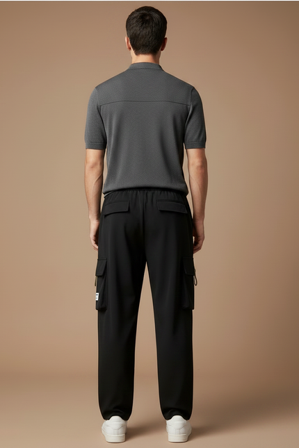 Pantalon Noir Cargo Droit Ample Décontracté Homme - Polyester - vue 2