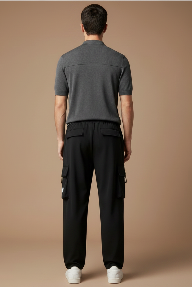 Pantalon Noir Cargo Droit Ample Décontracté Homme - Polyester - vue 2