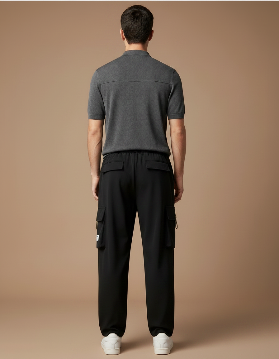 Pantalon Noir Cargo Droit Ample Décontracté Homme - Polyester - vue 2