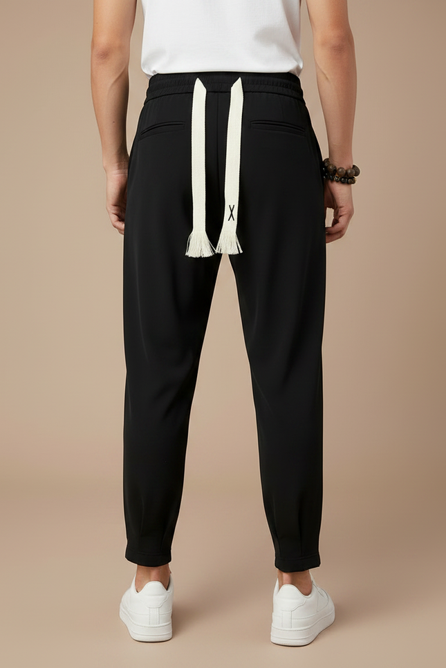 Pantalon Noir Plissé Cordon Sarouel Homme Décontracté - Polyester - vue 2