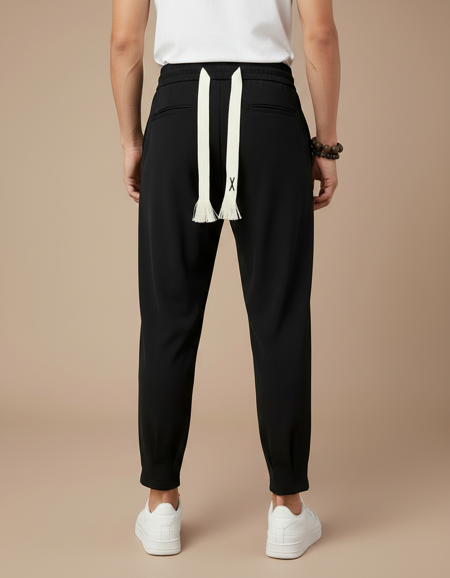 Pantalon Noir Plissé Cordon Sarouel Homme Décontracté - Polyester - vue 2