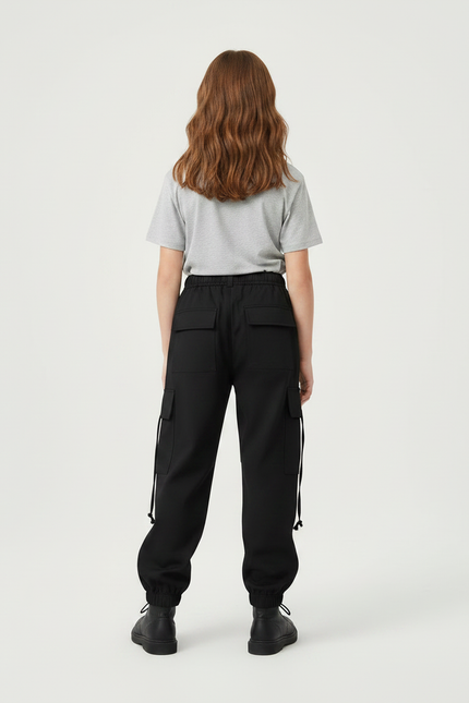 Pantalon Noir Cargo Fille Streetwear Ample Décontracté - Polyester - vue 2