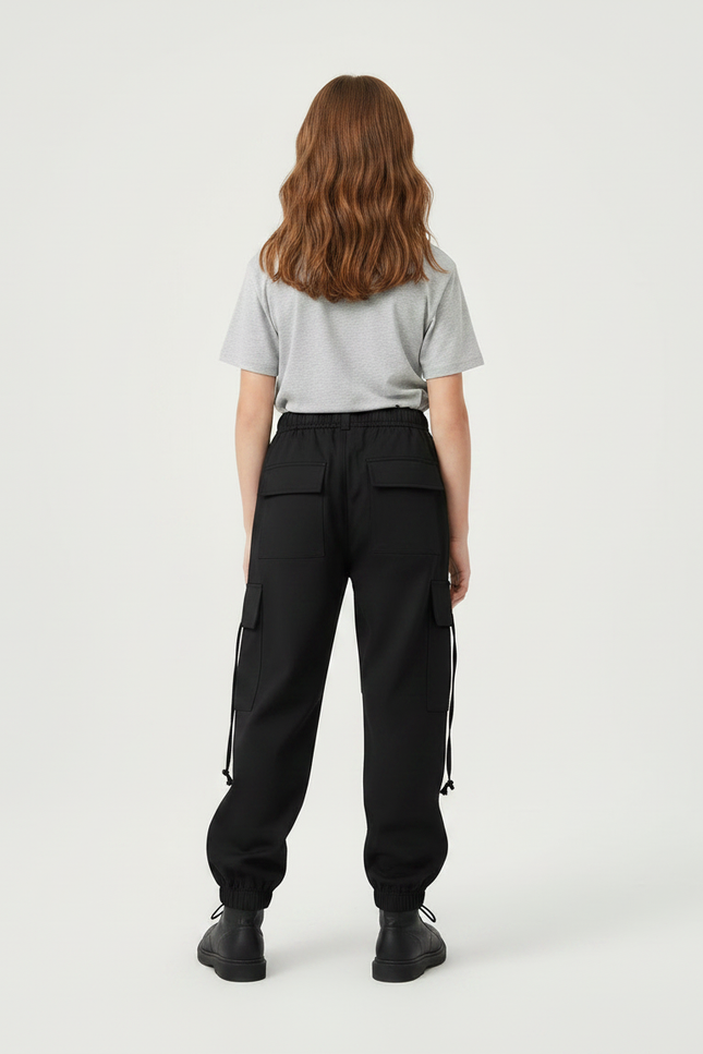 Pantalon Noir Cargo Fille Streetwear Ample Décontracté - Polyester - vue 2