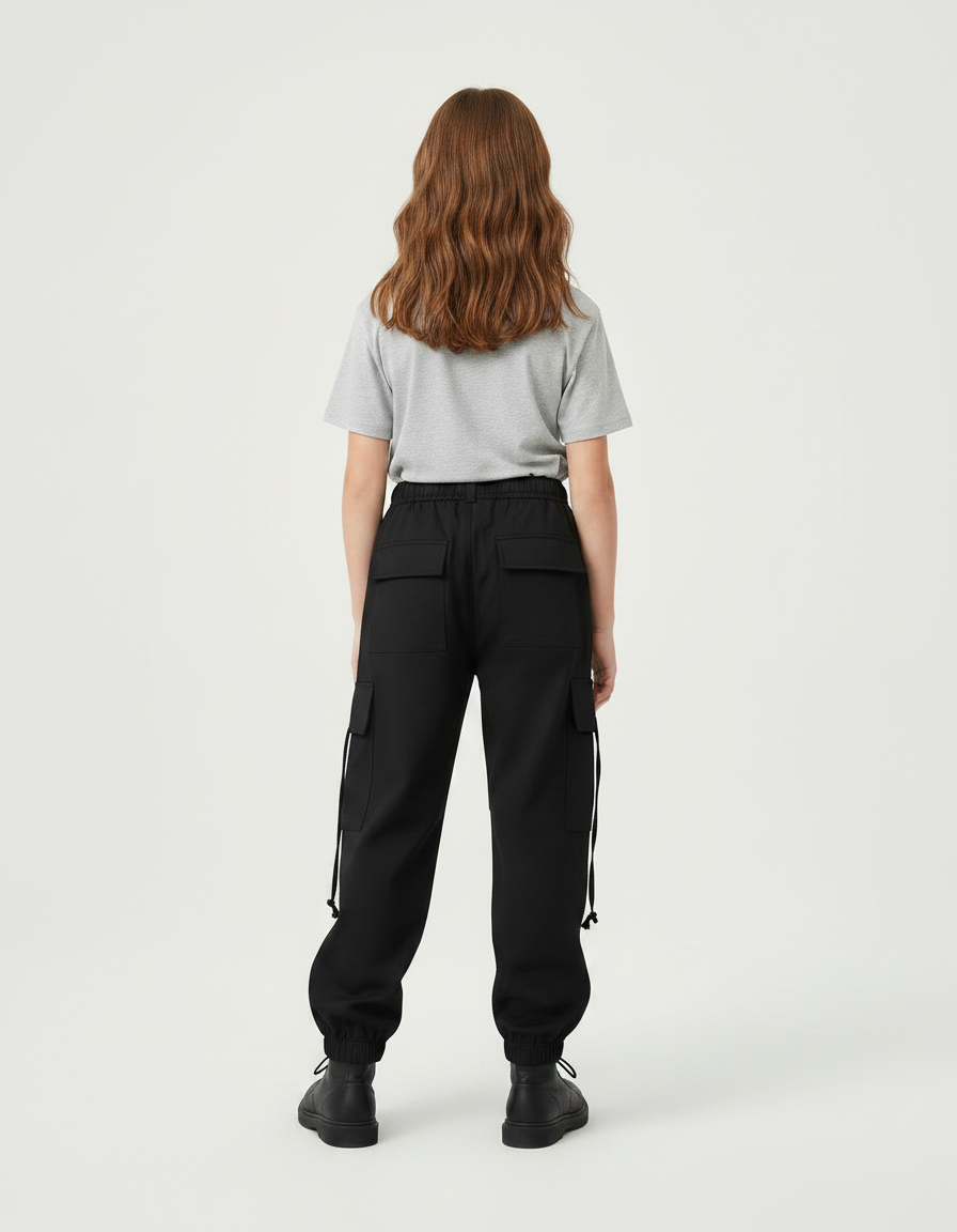 Pantalon Noir Cargo Fille Streetwear Ample Décontracté - Polyester - vue 2