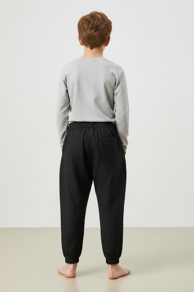 Pantalon Noir Coton Lin Ample Garçon - vue 2