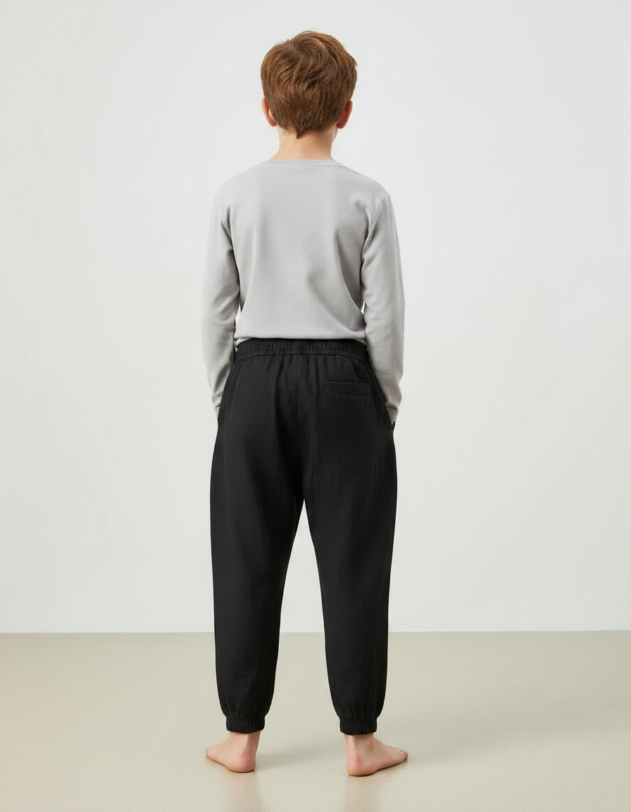 Pantalon Noir Coton Lin Ample Garçon - vue 2