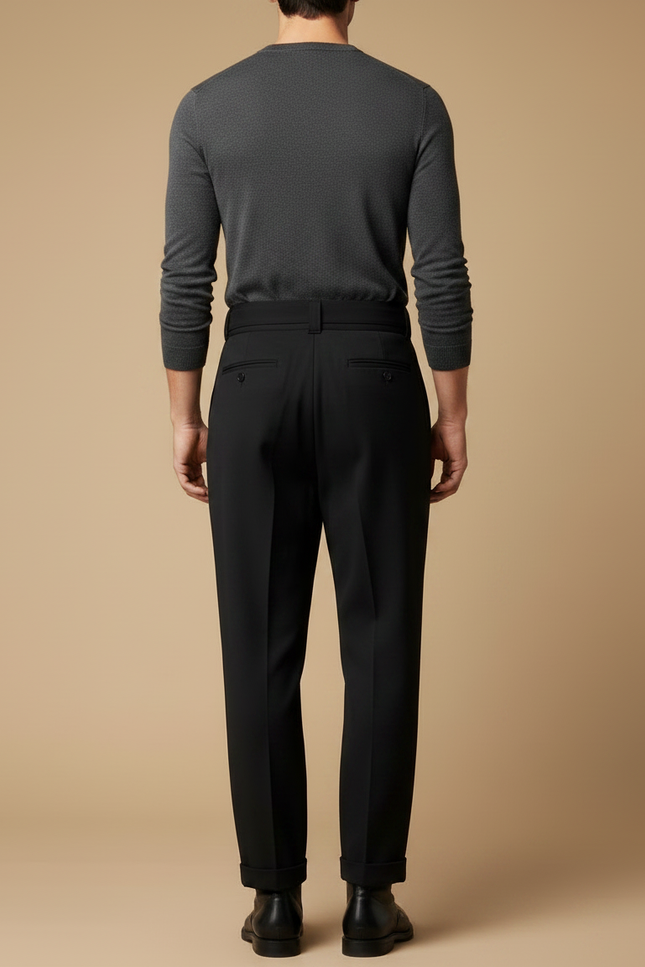 Pantalon Noir Homme Ample Élégant Habillé Ceinturé - Gabardine - vue 2