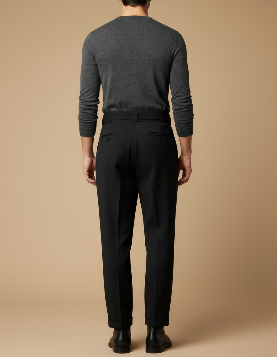 Pantalon Noir Homme Ample Élégant Habillé Ceinturé - Gabardine - vue 2