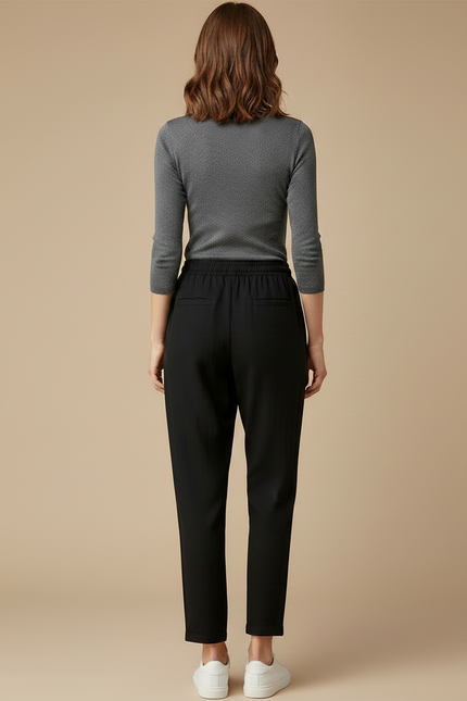 Pantalon Noir Cordon Fluide Décontracté Femme - Viscose - vue 2