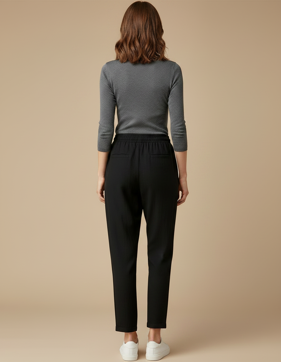 Pantalon Noir Cordon Fluide Décontracté Femme - Viscose - vue 2