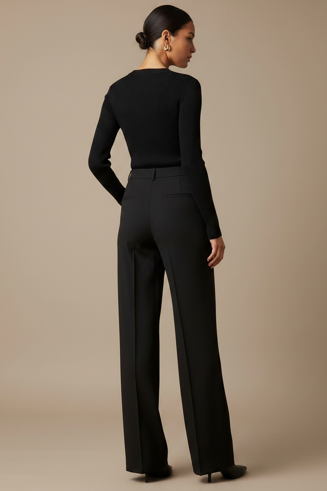 Pantalon Noir Large Pinces Fluide Élégant Femme - Polyester - vue 2