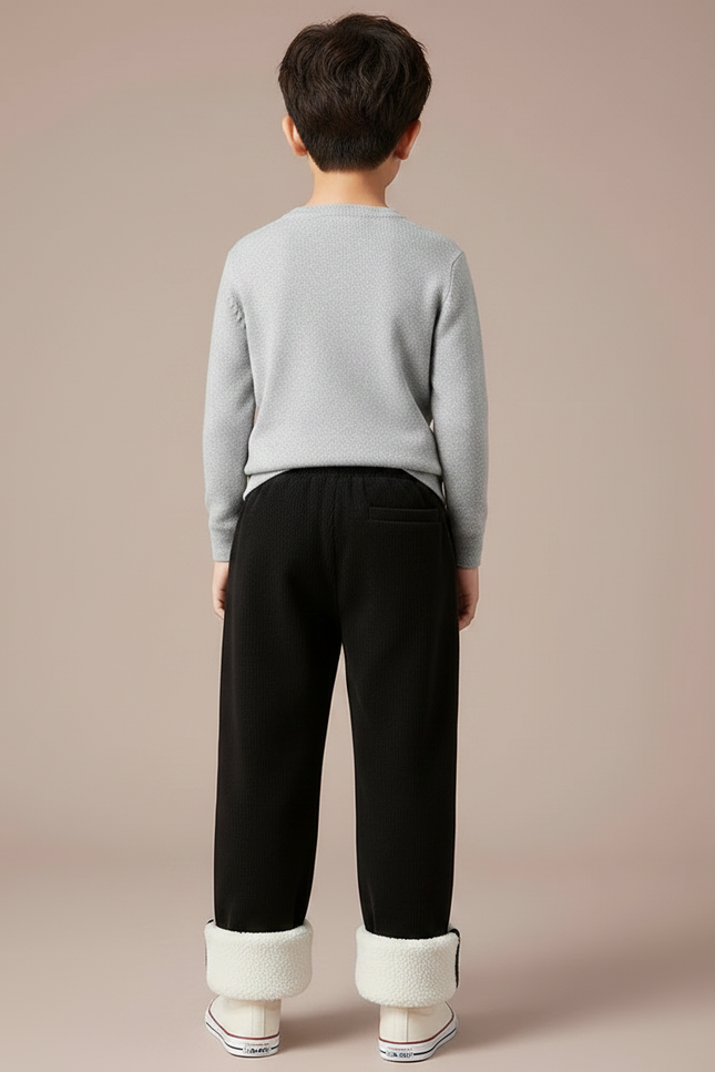 Pantalon Noir Côtelé Doublé Sherpa Enfant Hiver - Cordé - vue 2