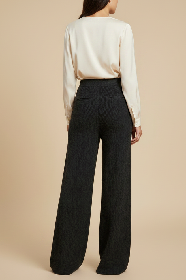 Pantalon Noir Large Maille Tricot Confortable Femme - vue 2