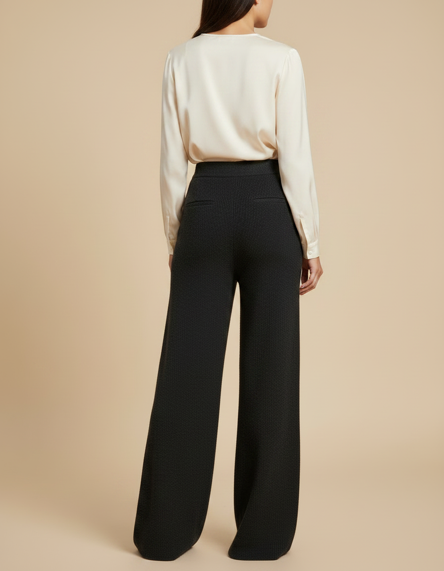 Pantalon Noir Large Maille Tricot Confortable Femme - vue 2