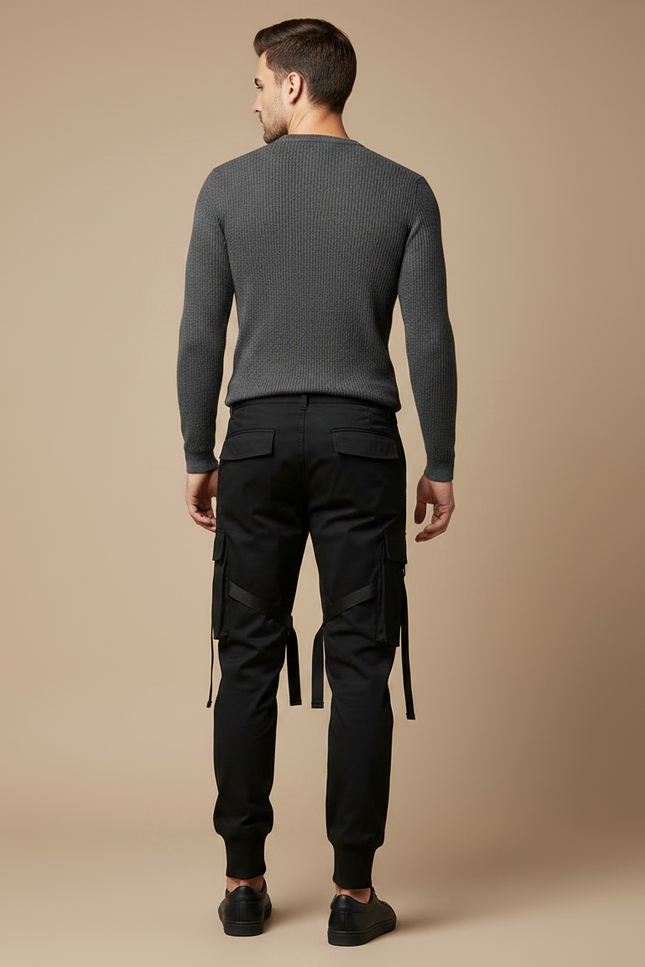 Pantalon Noir Cargo Ample Décontracté Streetwear Homme - Gabardine - vue 2