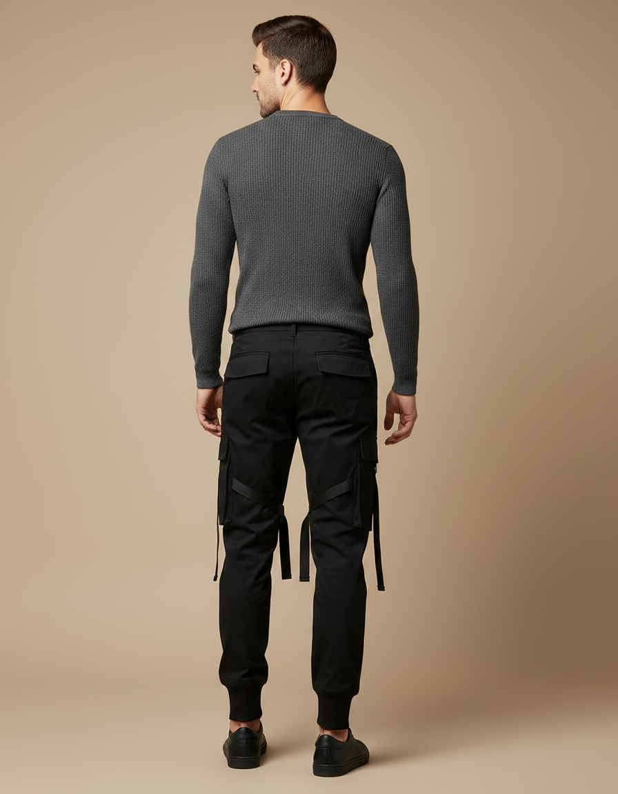 Pantalon Noir Cargo Ample Décontracté Streetwear Homme - Gabardine - vue 2