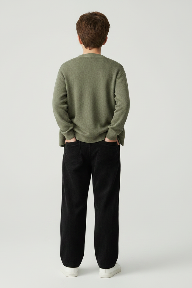 Pantalon Noir Côtelé Ample Décontracté Confortable - Cordé - vue 2
