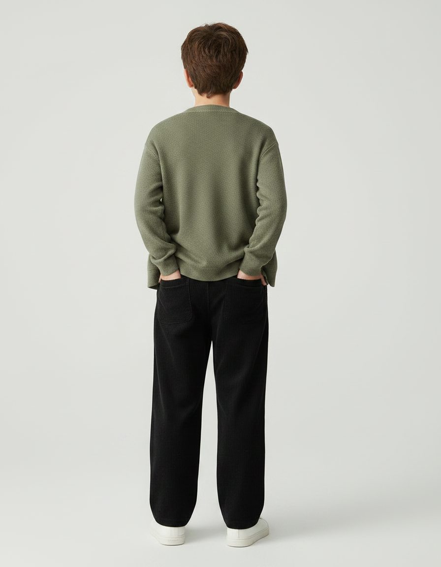 Pantalon Noir Côtelé Ample Décontracté Confortable - Cordé - vue 2