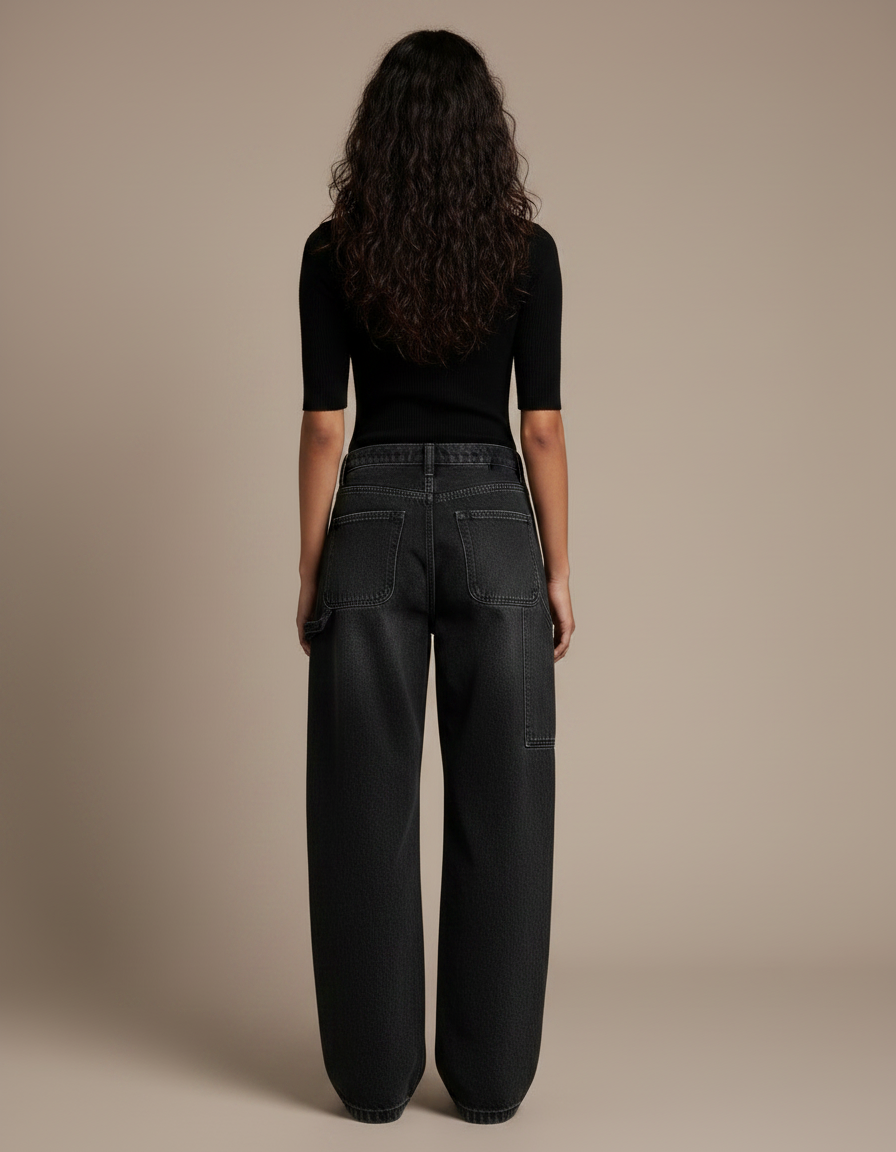 Pantalon Noir Baggy Denim Vintage Femme Streetwear - Jean - vue 2