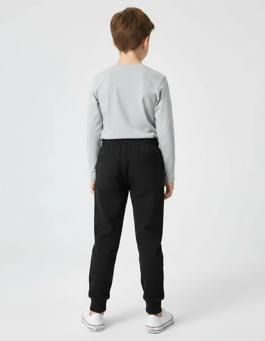 Pantalon Noir Enfant Coton Sport Jogging Décontracté - Molleton - vue 2