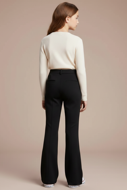 Pantalon Noir Évasé Slim Fille Confortable - Maille - vue 2
