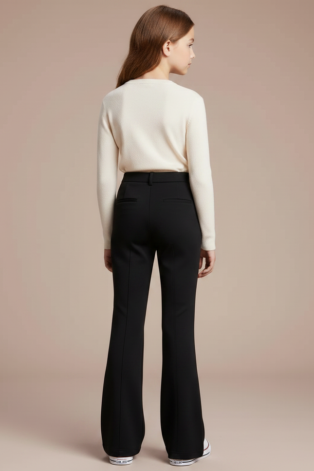 Pantalon Noir Évasé Slim Fille Confortable - Maille - vue 2