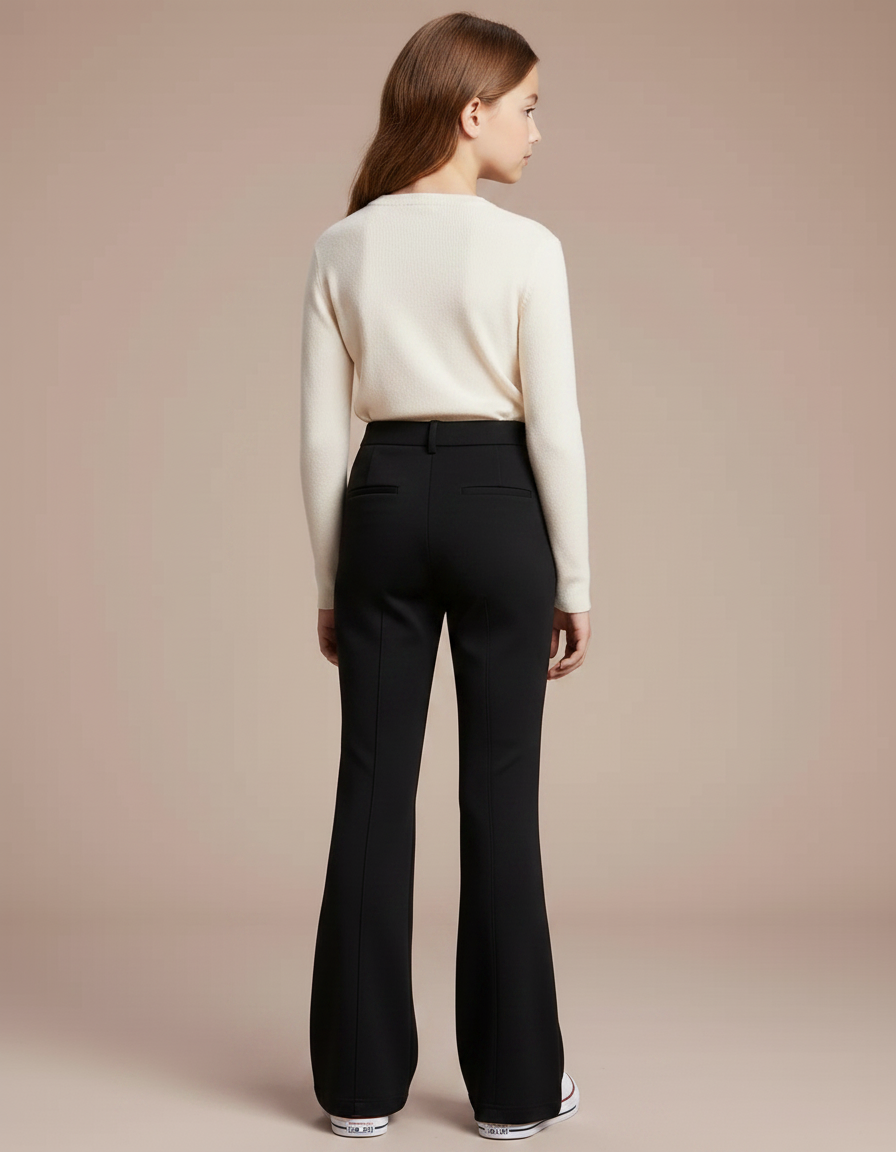 Pantalon Noir Évasé Slim Fille Confortable - Maille - vue 2