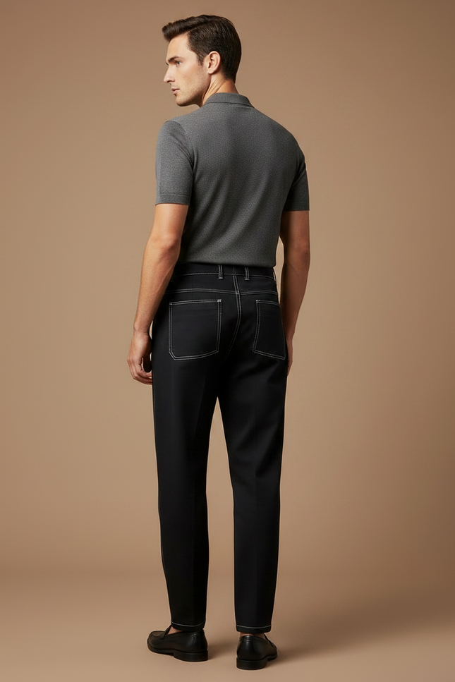Pantalon Noir Homme Couture Apparente Pince Décontracté - Gabardine - vue 2