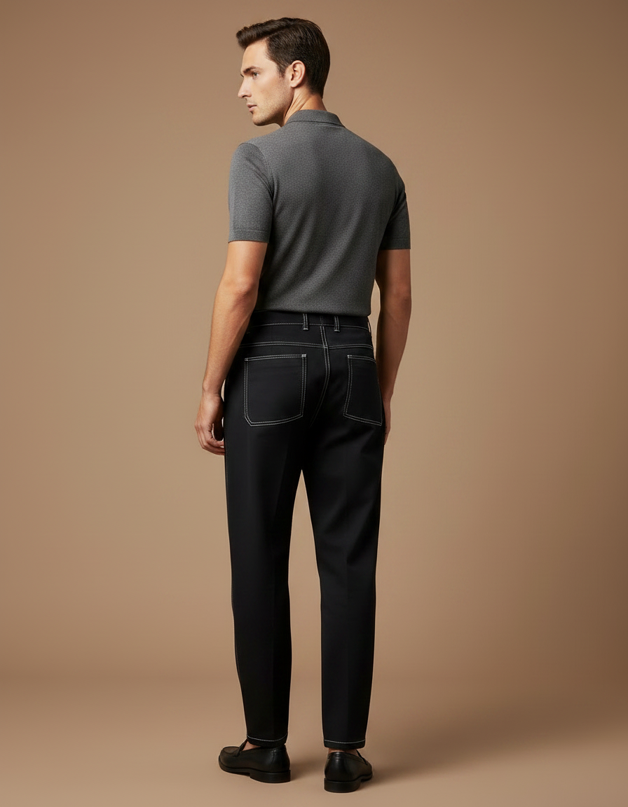 Pantalon Noir Homme Couture Apparente Pince Décontracté - Gabardine - vue 2