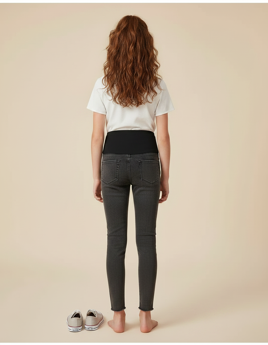 Pantalon Noir Jean Denim Maternité Confortable Fille Ajusté - vue 2