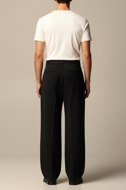 Pantalon Noir Plissé Ample Droit Homme Élégant - Gabardine - vue 2