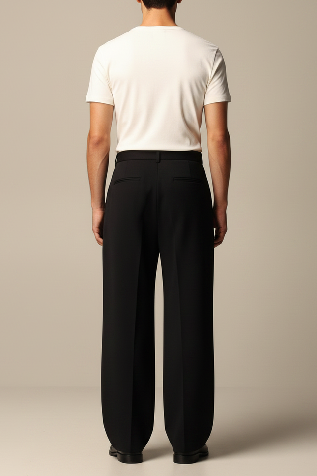 Pantalon Noir Plissé Ample Droit Homme Élégant - Gabardine - vue 2