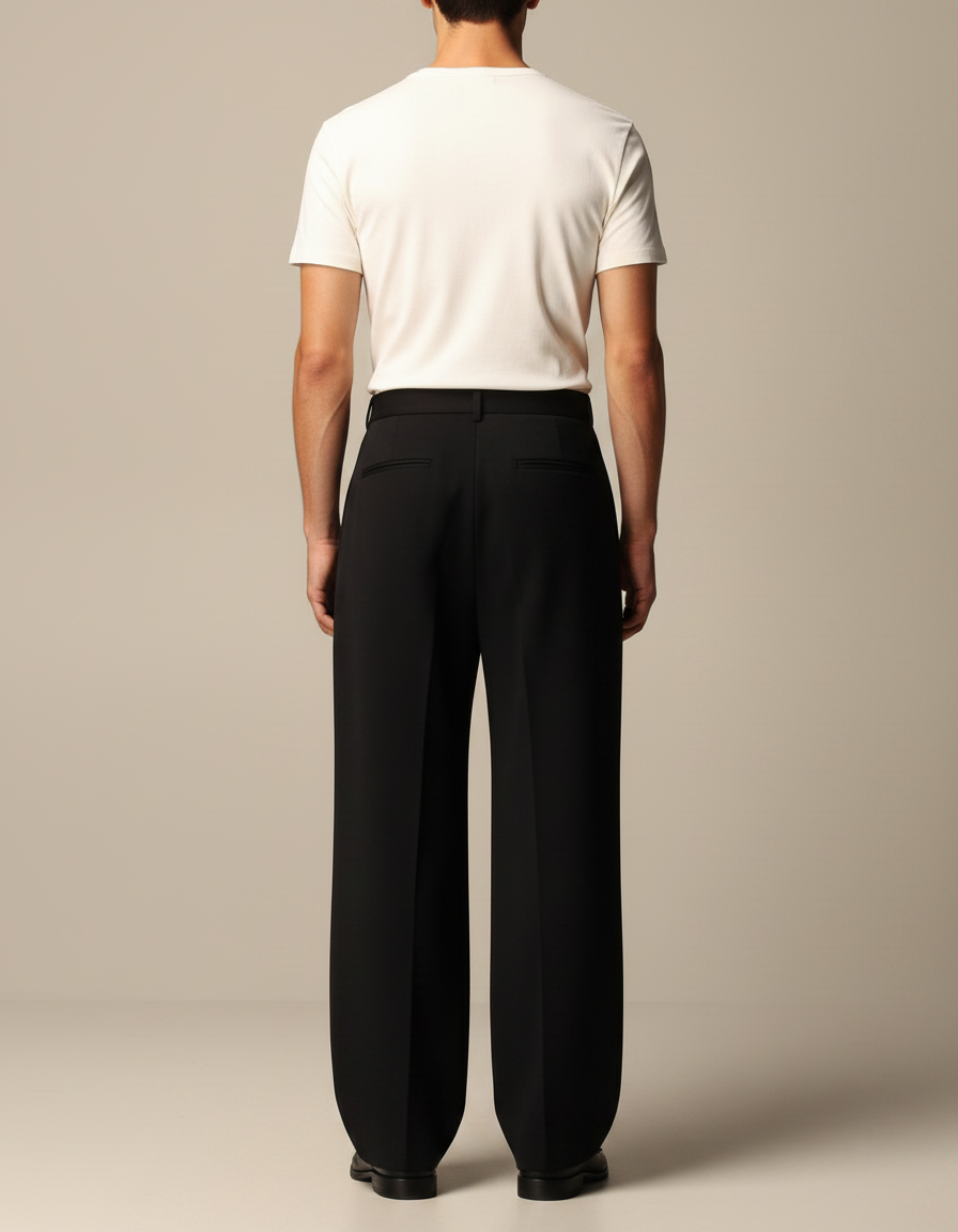 Pantalon Noir Plissé Ample Droit Homme Élégant - Gabardine - vue 2