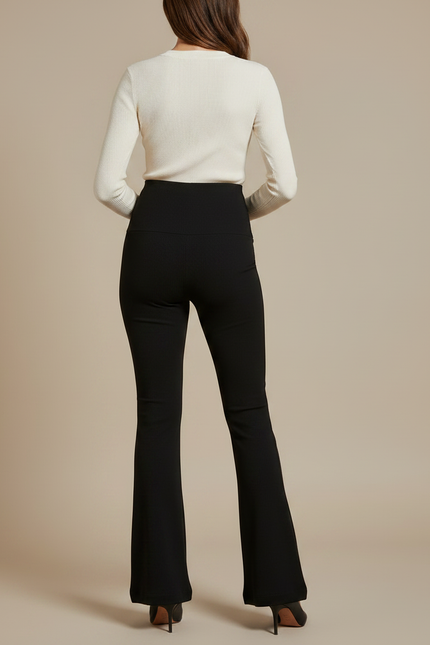 Pantalon Noir Côtelé Évasé Femme Ajusté Confortable - Maille - vue 2