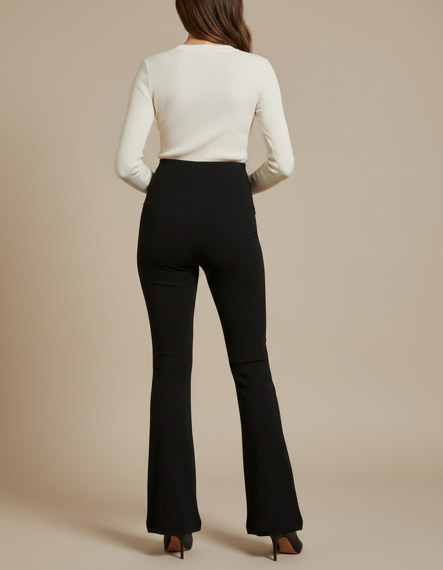 Pantalon Noir Côtelé Évasé Femme Ajusté Confortable - Maille - vue 2