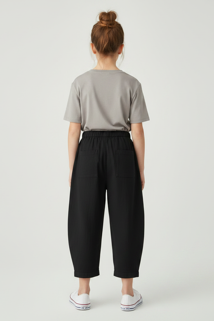 Pantalon Noir Ample Coton Enfant Décontracté Fille - Lin - vue 2