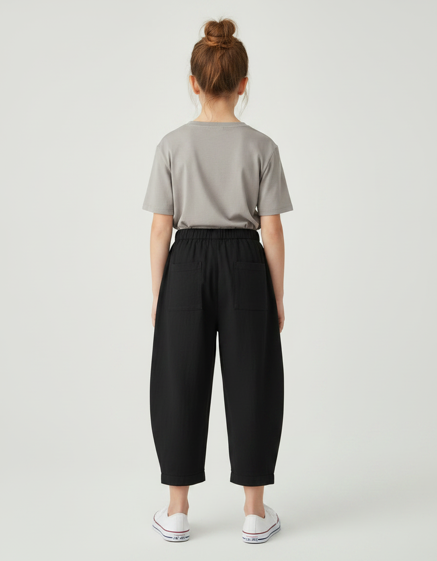 Pantalon Noir Ample Coton Enfant Décontracté Fille - Lin - vue 2