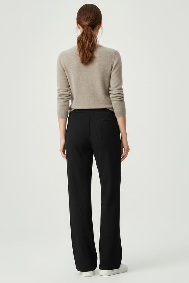 Pantalon Noir Côtelé Ample Décontracté Femme - Maille - vue 2