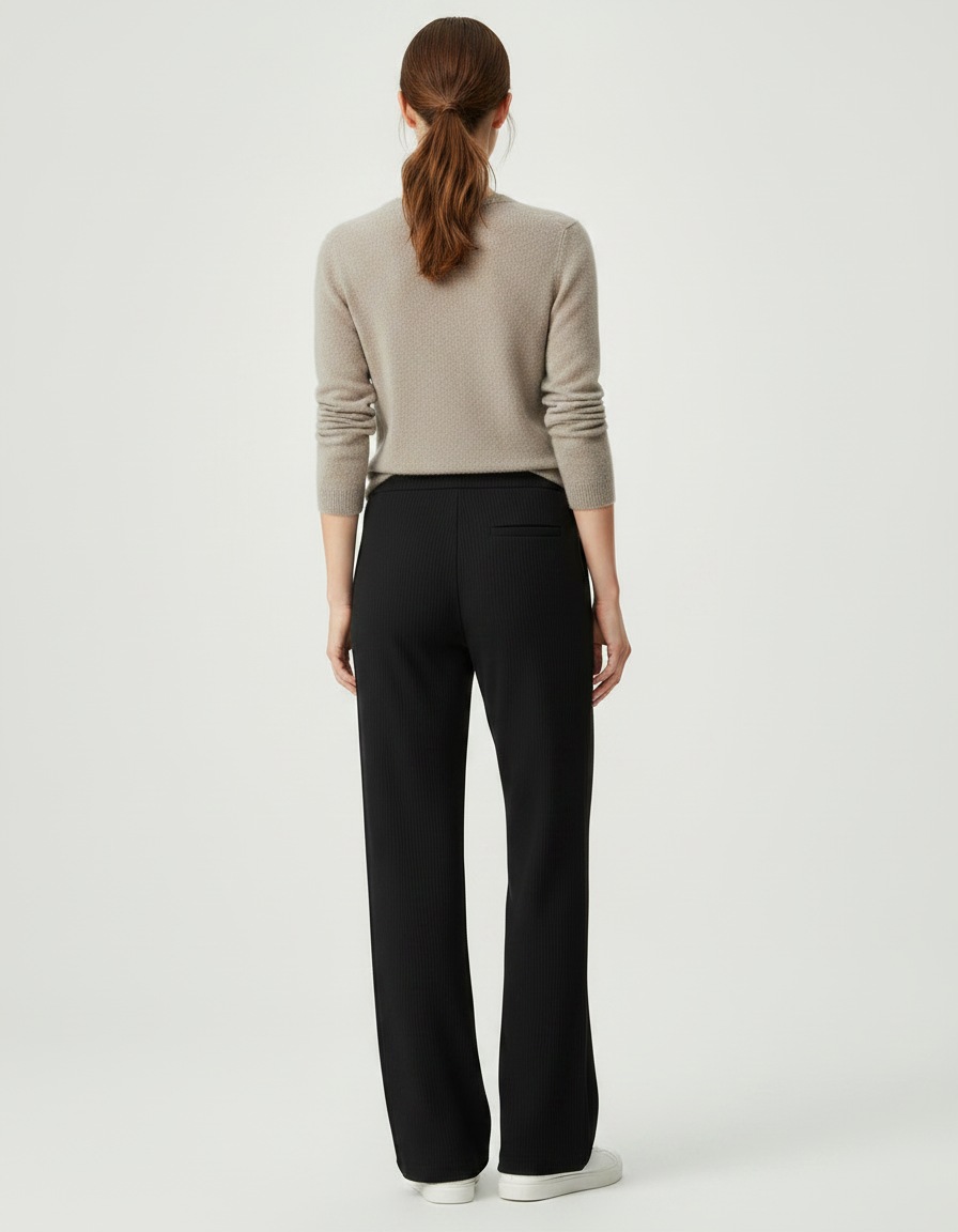 Pantalon Noir Côtelé Ample Décontracté Femme - Maille - vue 2