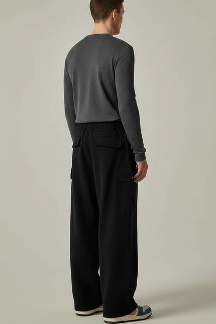 Pantalon Noir Cargo Ample Décontracté Homme Coton - Molleton - vue 2
