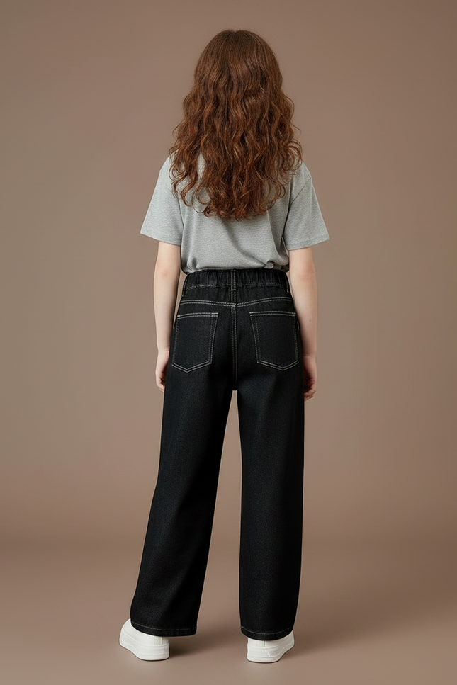 Pantalon Noir Ample Denim Évasé Enfant - Jean - vue 2