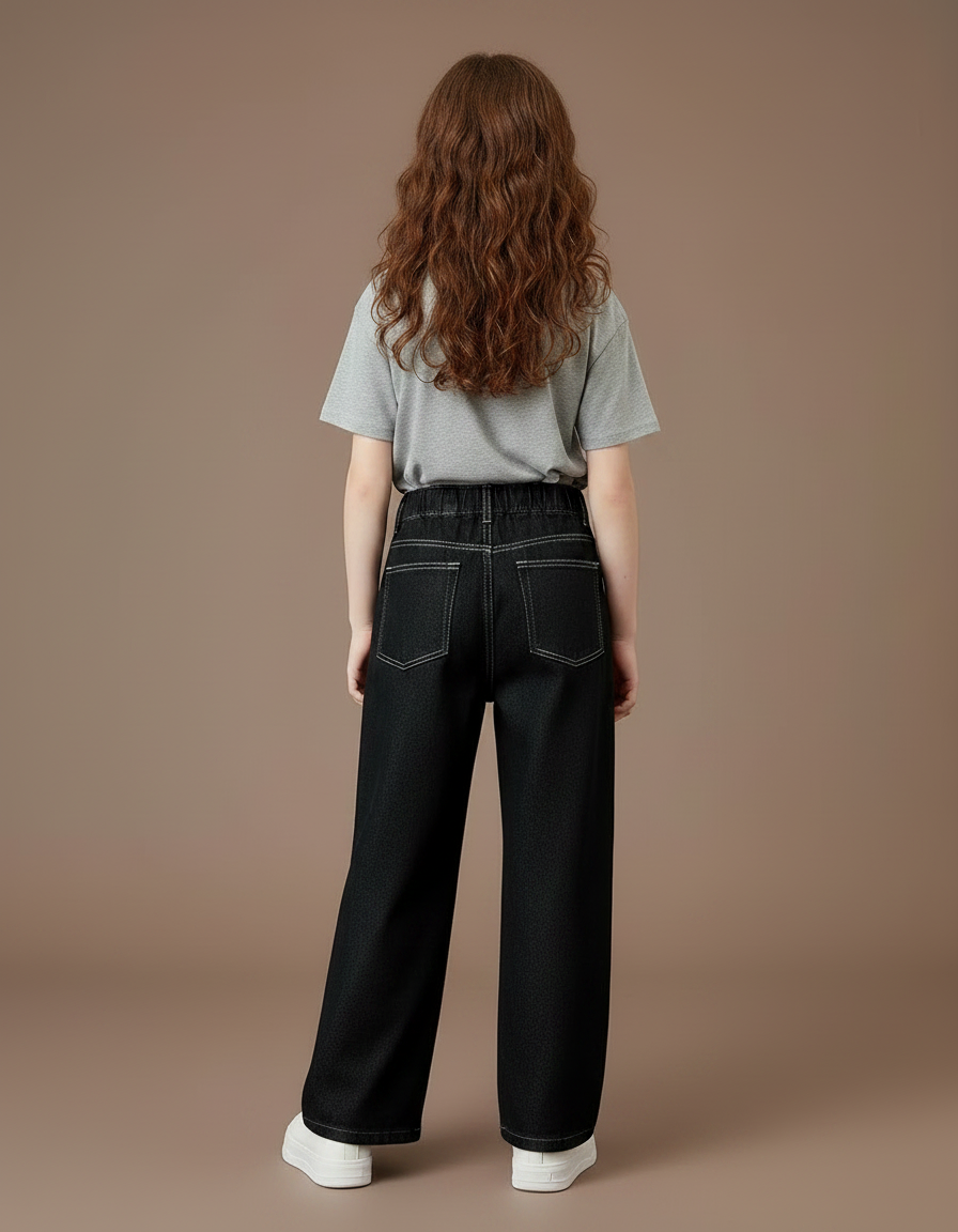 Pantalon Noir Ample Denim Évasé Enfant - Jean - vue 2