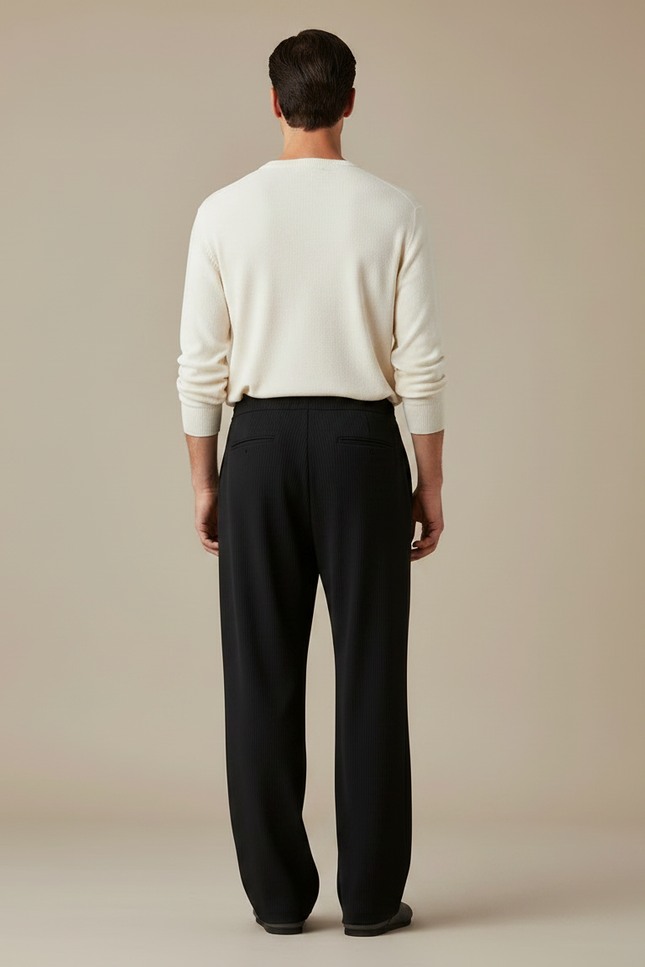 Pantalon Noir Ample Confortable Plissé Fluide - Maille - vue 2