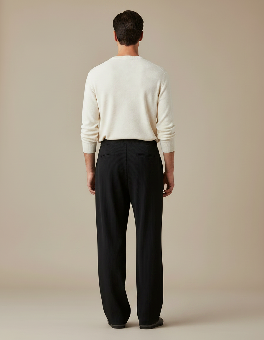 Pantalon Noir Ample Confortable Plissé Fluide - Maille - vue 2