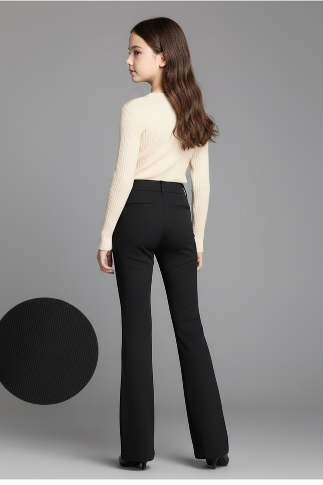 Pantalon Noir Évasé Taille Haute Extensible Élégant - Polyester - vue 2