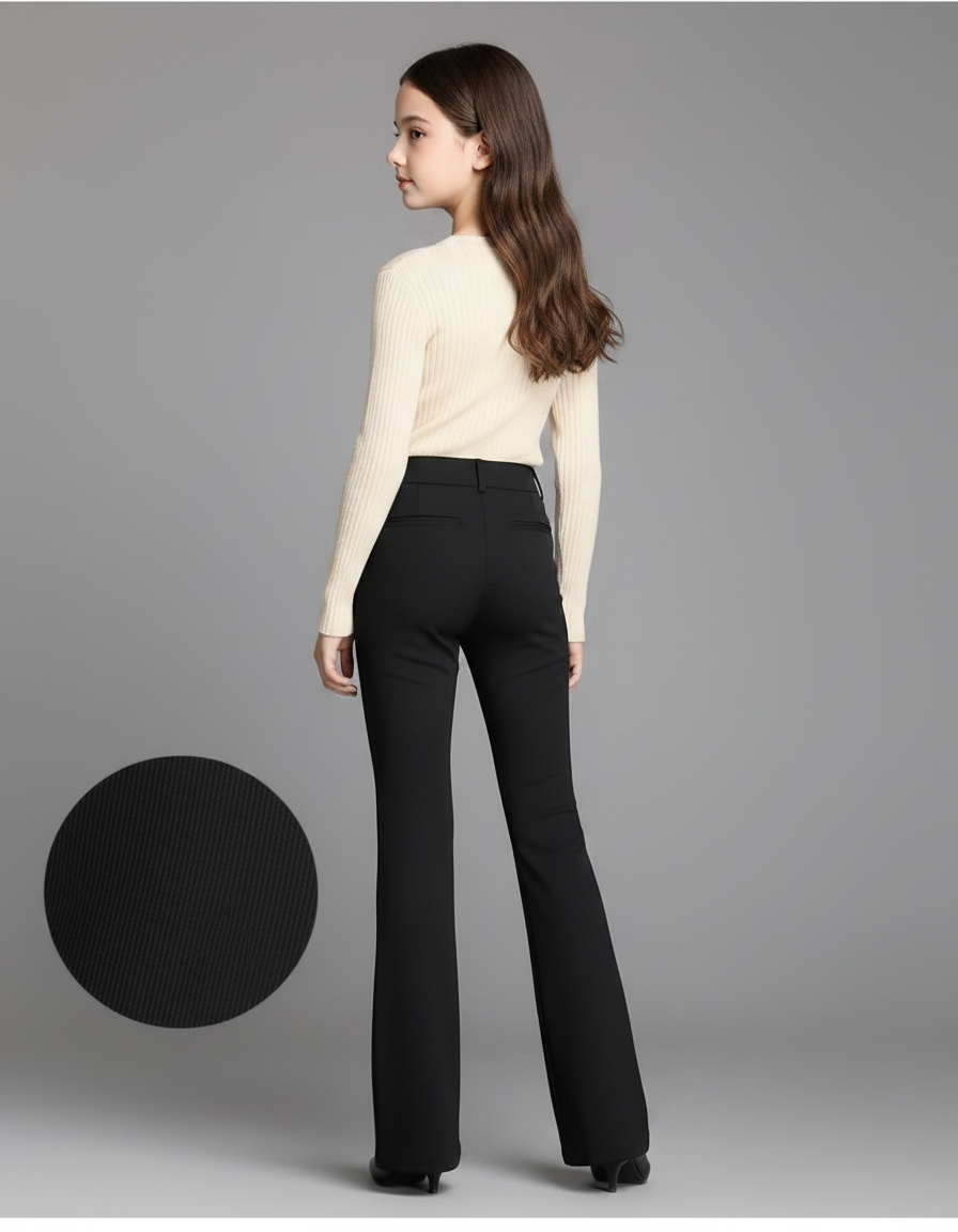 Pantalon Noir Évasé Taille Haute Extensible Élégant - Polyester - vue 2