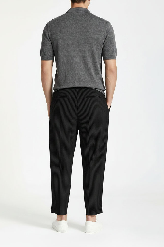 Pantalon Noir Plissé Ample Décontracté Léger - Polyester - vue 2